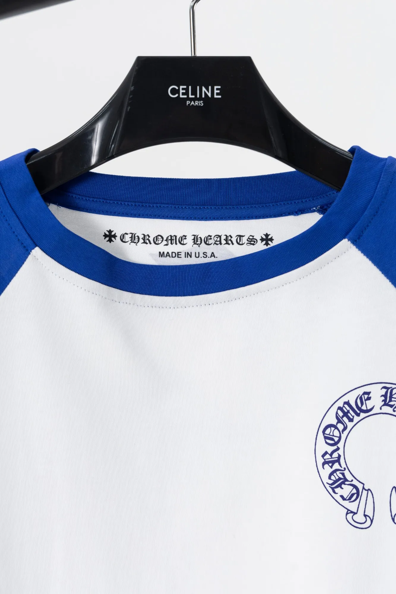 P150 Style #k01 Chrome Hearts/Chrome Heart 23ss Sanskrit horseshoe stitching printed popular long-sleeved T-shirt 260g 70 pure cotton double yarn, skin-friendly, comfortable, soft and breathable, matching thread, long-term washing without deformation Color: white black white blue -Size: S M L XL